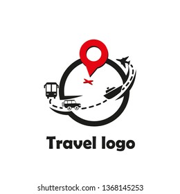 World tour on different types of transport. Travel concept in vector logo.