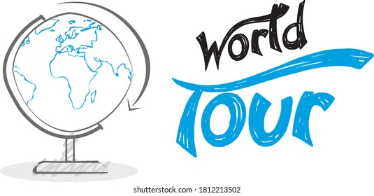 world tour text with earth on stand vector illustration.