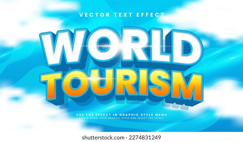 World tourism 3d editable vector text style effect, with blue luxury concept.