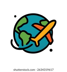 World tourism airplane above earth, representing global travel. Ideal for travel agencies, airlines, websites, and tourism blogs marketing materials.