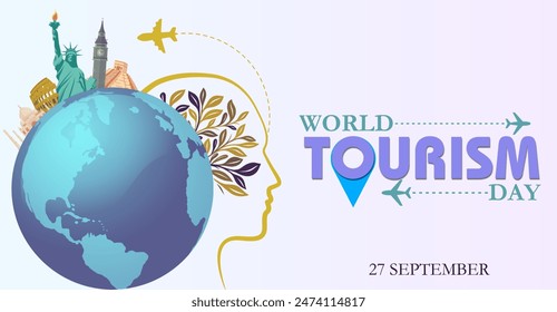 World Tourism Day. 27 September. Campaign or celebration banner