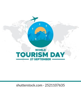 Día Mundial del Turismo, 27 de septiembre, Anuncio, publicación, cartel, diseño de Plantilla de redes sociales para el Día Mundial del Turismo. ilustración de stock, archivo de Vector, diseño conceptual del Día Mundial del Turismo.