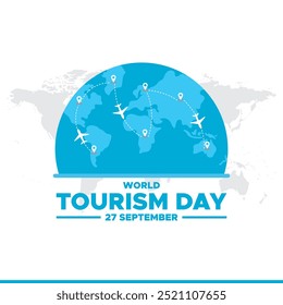 Día Mundial del Turismo, 27 de septiembre, Anuncio, publicación, cartel, diseño de Plantilla de redes sociales para el Día Mundial del Turismo. ilustración de stock, archivo de Vector, diseño conceptual del Día Mundial del Turismo.