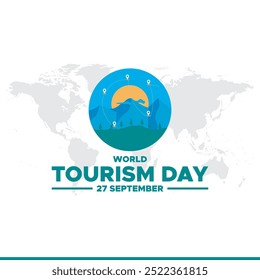 Día Mundial del Turismo, 27 de septiembre, Anuncio, publicación, cartel, diseño de Plantilla de redes sociales para el Día Mundial del Turismo. ilustración de stock, archivo de Vector, diseño conceptual del Día Mundial del Turismo.