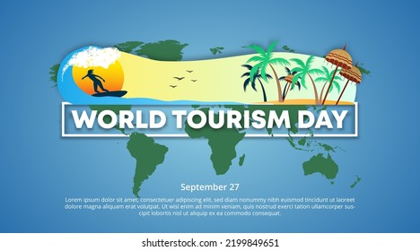 World tourism day background with a beach landscape