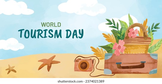 world tourism day background. world tourism day celebration. September 27. Vector illustration for Poster, Banner, Flyer, Greeting card. international tourism day social media post. Travel concept.