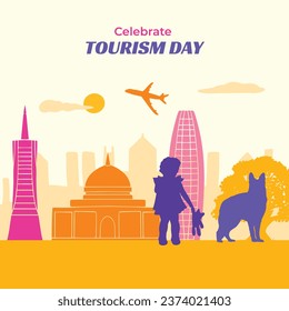 world tourism day background. world tourism day celebration. September 27. Vector illustration for Poster, Banner, Flyer, Greeting card. international tourism day social media post. Travel concept.