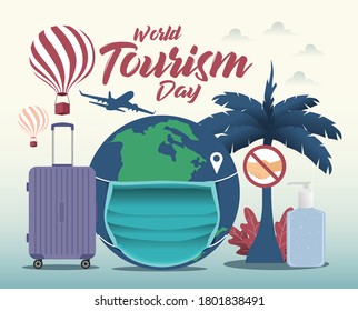 World tourism day background. Holiday concept in the midst of the world coronavirus outbreak.