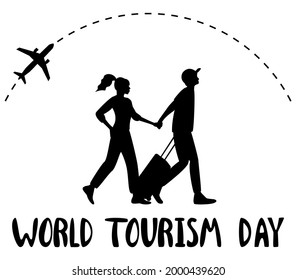 World tourism day background. Man and woman with suitcase. 