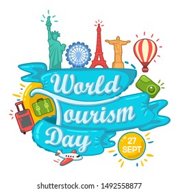 World tourism day card. Vector illustration 