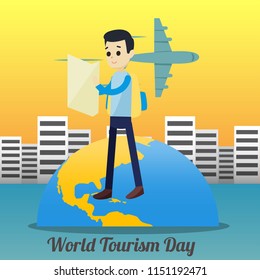World Tourism Day Cartoon Illustration