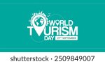 World Tourism Day concept airplane window looks vector illustration banner poster social media idea for tourism, World Heritage Day, World Travel Creative concept. Travel social media post