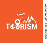 World Tourism Day concept airplane window looks vector illustration banner poster social media idea for tourism, World Heritage Day, World Travel Creative concept. Travel social media post