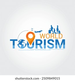 World Tourism Day concept airplane window looks vector illustration banner poster social media idea for tourism, World Heritage Day, World Travel Creative concept. Travel social media post