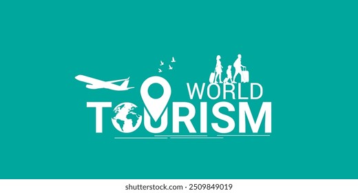 World Tourism Day concept airplane window looks vector illustration banner poster social media idea for tourism, World Heritage Day, World Travel Creative concept. Travel social media post