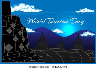 world tourism day concept. borobudur temple. one of indonesia tourism icon. illustration vector