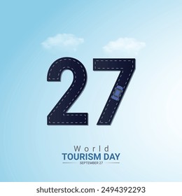 World Tourism Day creative ads design. plane and place vector isolated on Poster for background. Tourism Poster, vector, 3d, illustration, Sep 27. Important day, Holiday concept.