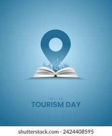 World Tourism Day. Tourism Day creative design for social media banner and poster, Travel concept. 3D illustration.