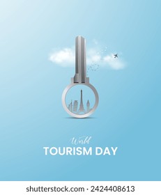 World Tourism Day. Tourism Day creative design for social media banner and poster, Travel concept. 3D illustration.