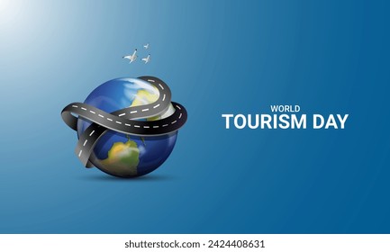 World Tourism Day. Tourism Day creative design for social media banner and poster, Travel concept. 3D illustration.