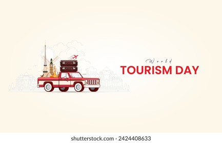 World Tourism Day. Tourism Day creative design for social media banner and poster, Travel concept. 3D illustration.