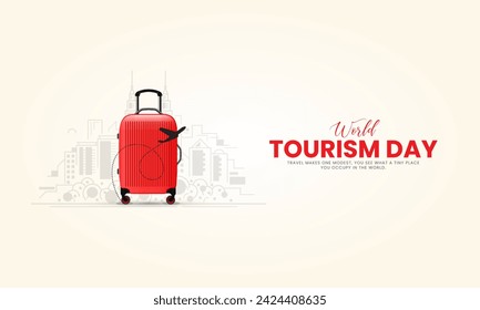 World Tourism Day. Tourism Day creative design for social media banner and poster, Travel concept. 3D illustration.