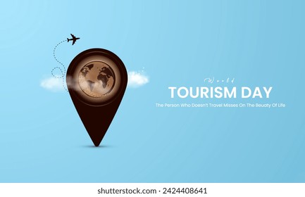 World Tourism Day. Tourism Day creative design for social media banner and poster, Travel concept. 3D illustration.
