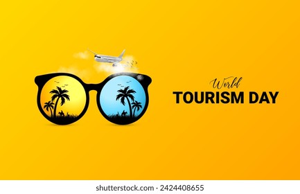 World Tourism Day. Tourism Day creative design for social media banner and poster, Travel concept. 3D illustration.