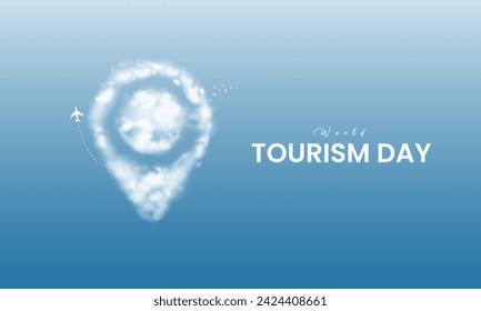 In: World Tourism Day. Tourismus Tag kreatives Design für Social Media Banner und Poster, Reisekonzept. 3D-Darstellung.