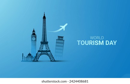 World Tourism Day. Tourism Day creative design for social media banner and poster, Travel concept. 3D illustration.