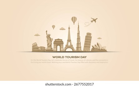  Día Mundial del Turismo. Diseño creativo del Día del Turismo para el Anuncio y el cartel de las redes sociales, concepto de viaje.
