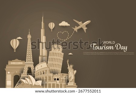  World Tourism Day. Tourism Day creative design for social media banner and poster, Travel concept.
