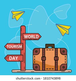 world tourism day design vector template, suitcase traveling vector template