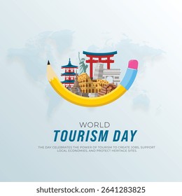 World Tourism Day flight, travel concept vector illustration, creative travel