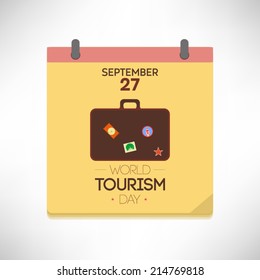 World Tourism day. "World important days" series, flat design, vector illustration, on calendar. 