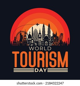 World tourism day, international tourism day poster design hand lettering, vintage background