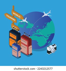 World tourism day isometric 3d vector illustration concept for banner, website, illustration, landing page, flyer, etc.
