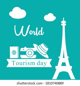 world tourism day lettering background design vector template, travel vector template