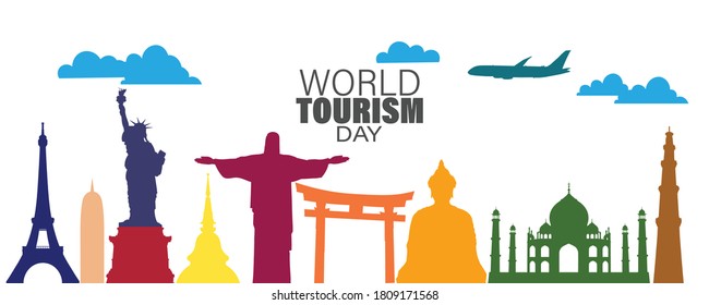 World tourism day September 27. Illustration with World's some of the top attractions.