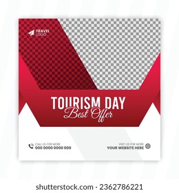 World tourism day social media post template Square Flyer design
