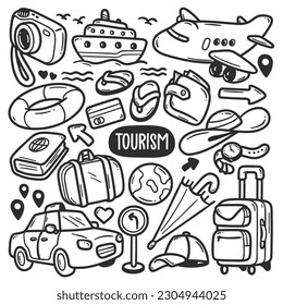 World Tourism Day Stickers Hand Drawn Doodle Coloring Vector