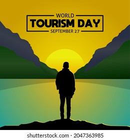 World tourism day theme silhouette people and nature. Vector illustration. Suitable for Poster, Banners, campaign and greeting card.