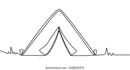 World Tourism Day. tourist tent, continuous one line art hand drawing sketch, logo, Camp Tent Continuous Line Editable Stroke Line, Camping Tent Continuous Line Drawing with Editable Stroke.