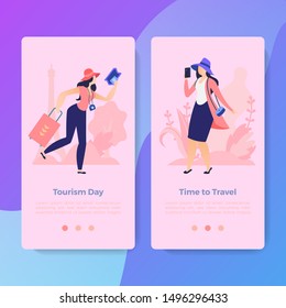 World Tourism Day, Travel Character girl vector Illustration in vacation on background concept in Paris with flat cartoon