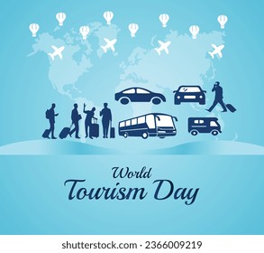 World Tourism Day. Travel concept world tourism day airline design vector illustration. Travel concept. Car with travel bag, tourism day vector illustration design.
