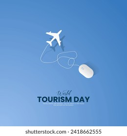 Día Mundial del Turismo. Concepto de viajes. Día del Turismo Diseño Creativo para banner de medios sociales, afiche, Ilustración 3D