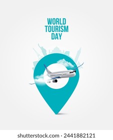 Día Mundial del Turismo. Concepto de viaje. Ilustración de viaje creativa.