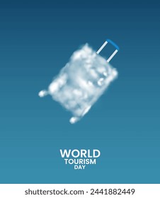 In: World Tourism Day. Reisekonzept. kreative Reisetasche 3D-Illustration.