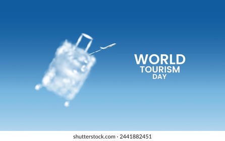 In: World Tourism Day. Reisekonzept. kreative Reisetasche 3D-Illustration.