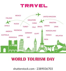 World tourism day travel illustration concept isolated on white background